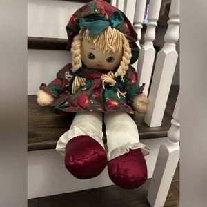 Sweetie Mine Rag Doll Blonde Braids Blue Eyes 1995 Cloth Vintage Dress & Hat Cap